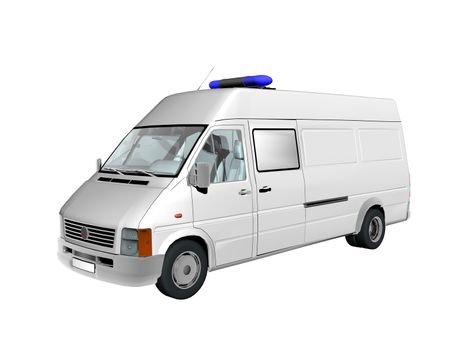 big white van with flashing lights