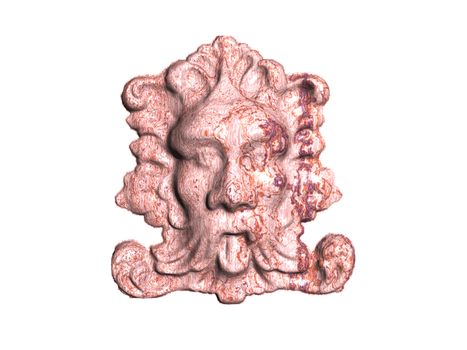 antique stone head of a deity on the wall