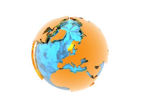 Earth globe with continents and seas
