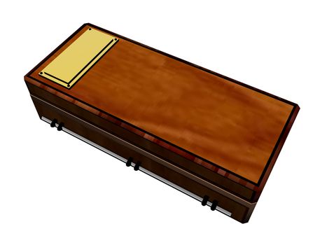 angular wooden coffin with golden handles