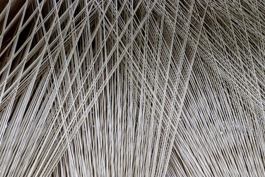 Close up texture of a lot of threads in a weaving machine called