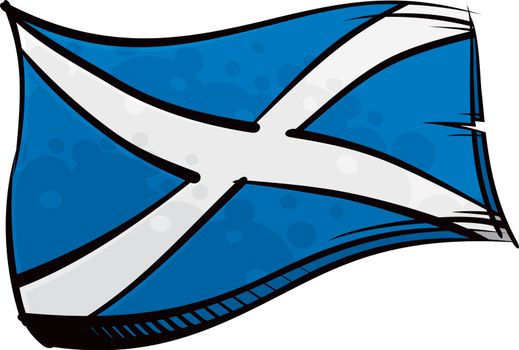 Painted Scotland flag waving in wind