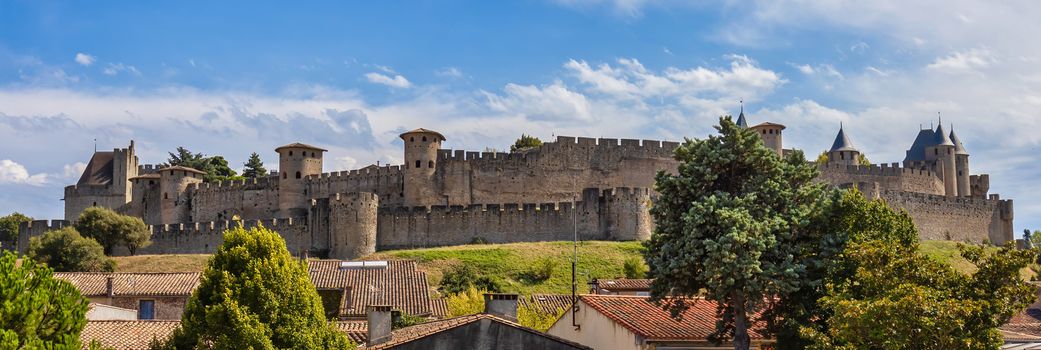 View of famous old castle of Carcassonne in France.