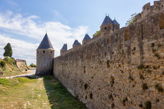 View of famous old castle of Carcassonne in France.