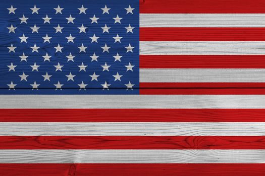 United States flag painted on old wood plank