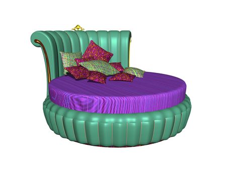 round double bed with colorful bedding