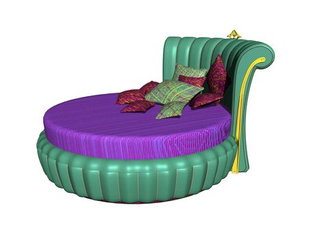 round double bed with colorful bedding