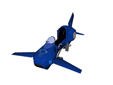 blue futuristic aircraft for one person