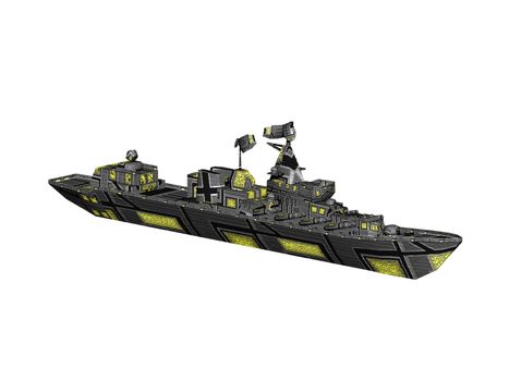 military frigate with camouflage properties
