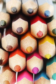 Multi colored pencils close up with differential focus