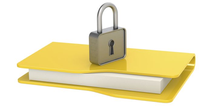 Yellow folder with padlock. Data security concept
