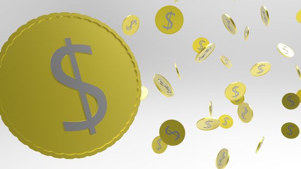 Rain of coins yellow gold dollar symbol on a light gray background. Seamless steel metal dollar coins pattern. realistic vector illustration. 3d render isolated of money falling. financial business
