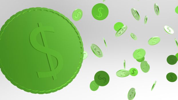 Rain of coins green gold dollar symbol on a light gray background. Seamless steel metal dollar coins pattern. realistic vector illustration. 3d render isolated of money falling. financial business