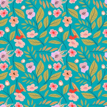 Vintage floral background. Seamless vector pattern for design and fashion prints. Floral pattern with small light pink flowers.