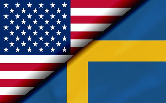 Flags of the USA and Sweden Divided Diagonally