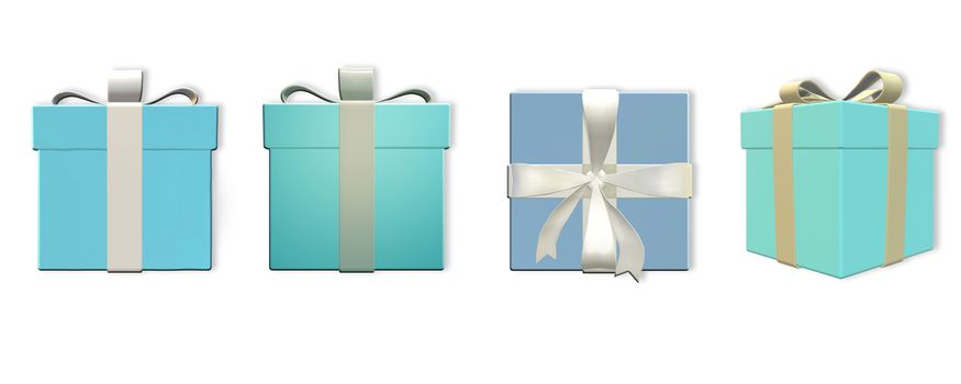 Holiday Christmas background with a border of turquoise blue gift boxes