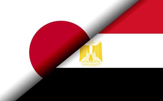 Flags of the Japan and Egypt divided diagonally