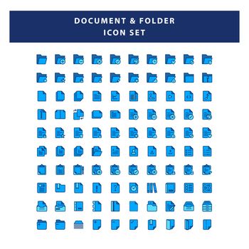 set of Document and Folder icon with filled outline style design vector
