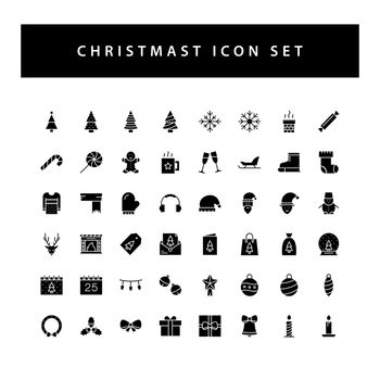 Christmas icon set with black color glyph style design.