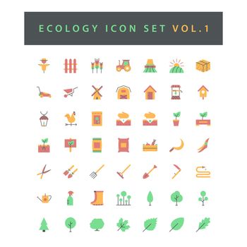Ecology icon set with colorful modern Flat style design.