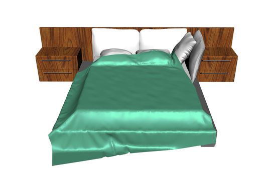 Double bed with bedding in the bedroom