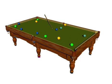 heavy wooden billiard table with green cloth