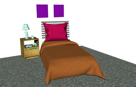Youth room with bed and bedding