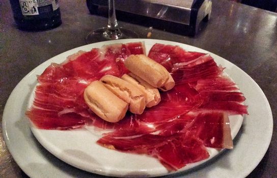 Tasty Iberian ham dish in a bar