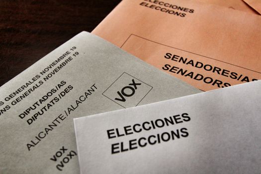 Ballots to vote on a table at a polling station