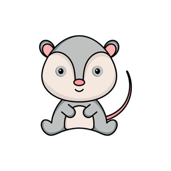 Cute business opossum icon on white background. Mascot cartoon a