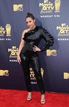 Francia Raisa at the 2018 MTV Movie And TV Awards held at the Barker Hangar in Santa Monica, USA on June 16, 2018.