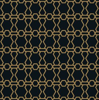 Seamless pattern of intersecting thin gold lines on black backgr