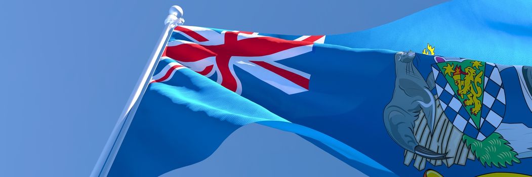 3D rendering of the national flag of South Georgia and the South Sandwich Islands waving in the wind