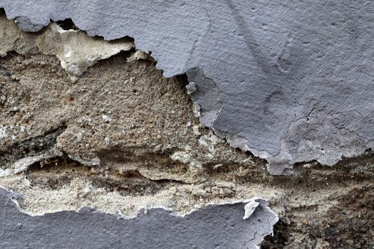 Detailed close up view on aged concrete walls with cracks and lo