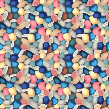 pattern of colorful pebbles seamless background. Colorful seamless texture of stones. Decorative backdrop for wallpaper, textile, wrapping paper, fabric print.