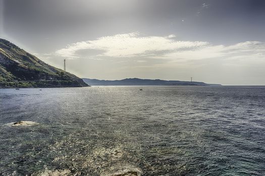 Panoramic view of the Strait of Messina, Italy