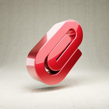 Paperclip icon. Red glossy metallic Paperclip symbol isolated on white concrete background.