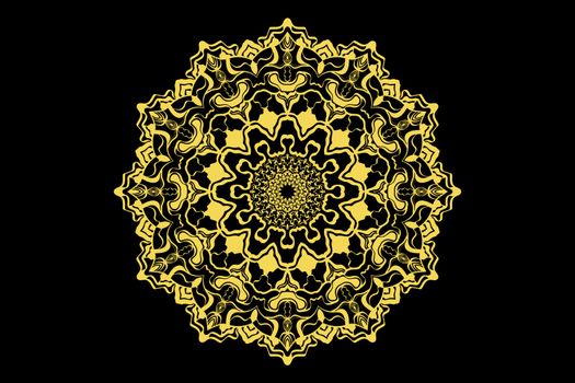 mandala art golden design color decoration on black background
