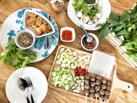 Vietnamese Meatball Wraps (Nam Neung) served with vegetable, Vie