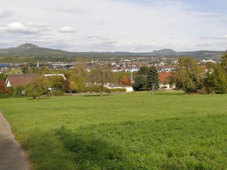 panoramic view to the hills Hohenstaufen and Rechberg in Germany