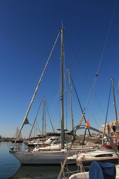 Recreational boats moored at the dock