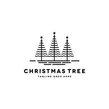 Christmas tree logo concept. vintage design. linear line pine tree design elements vector illustration