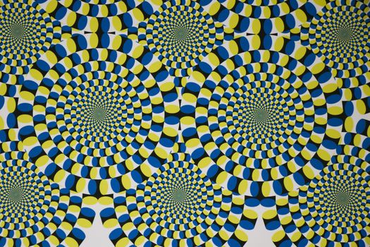 Psychedelic illusion graphic vector photo, circles rotation illusion.