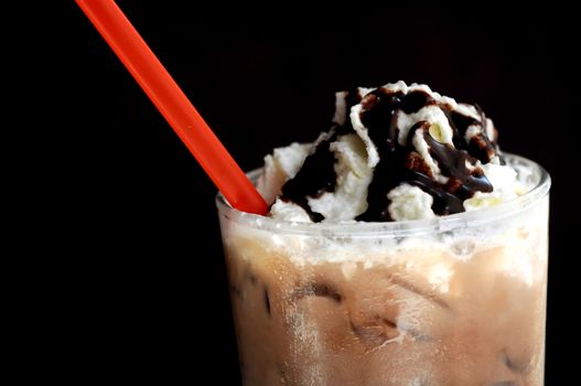 Float vanilla icecream on dark mocha smoothie