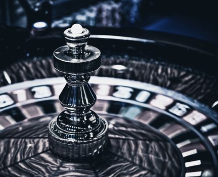 Roulette wheel in casino, gambling ad