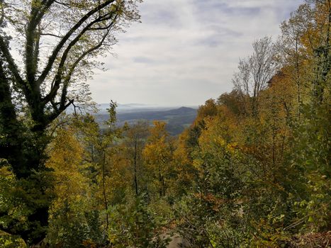 panoramic view in autumn of the hill Rechberg to the Swabian Alb