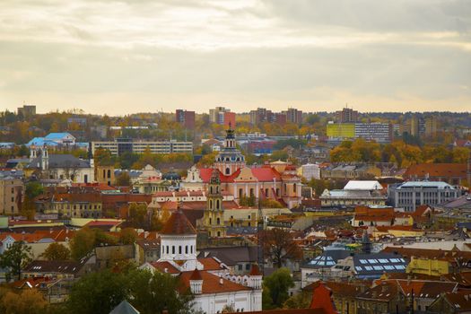 Vilnius city view, Lithuania. Old town and city center. Urban scene. Old famous buildings, architecture, house and church view.