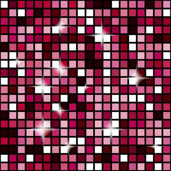 Ruby red disco lights seamless pattern. Mosaic shimmer background. Disco party parkle glitter backdrop. Disco ball seamless wallpaper.