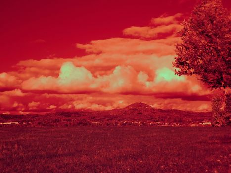 Infrared photo of a landscape with a hill in Germany