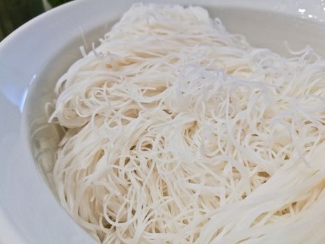 Plain white vermicelli rice small noodle boiled in a bowl